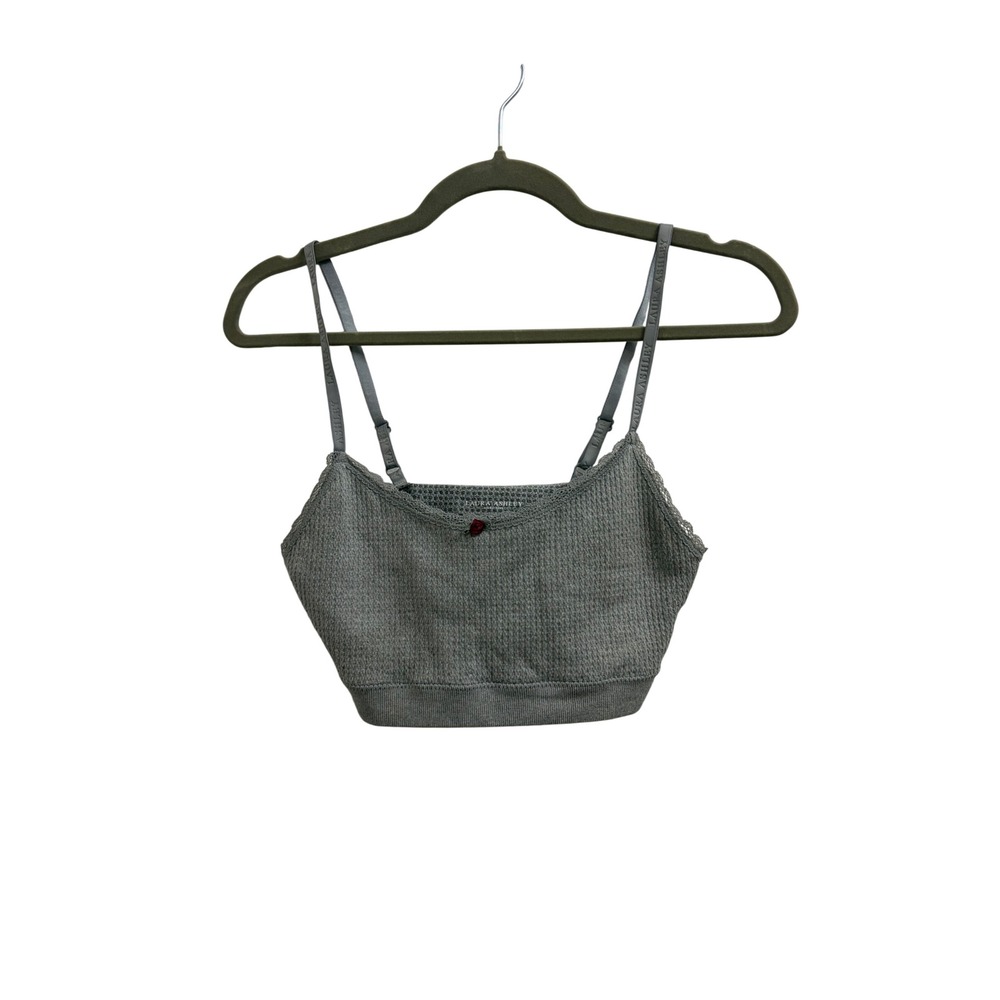 Laura Ashley Grey Waffle Knit Bralette‎ Lace Trim Rosette Logo Straps Medium